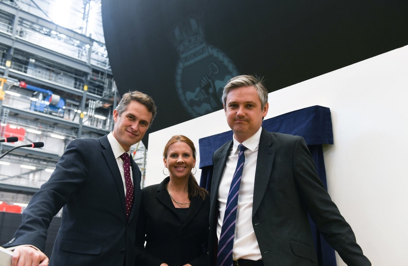 Trudy Harrison MP, John Woodcock MP and Defence Secretary Gavin Williamson Credit: Leanne Bolger 