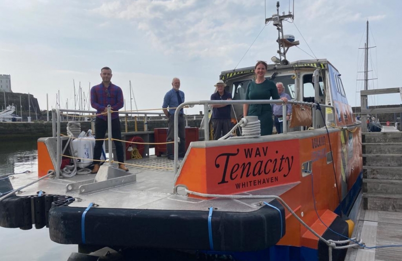 Trudy Harrison MP onboard Tenacity in Whitehaven Harbour