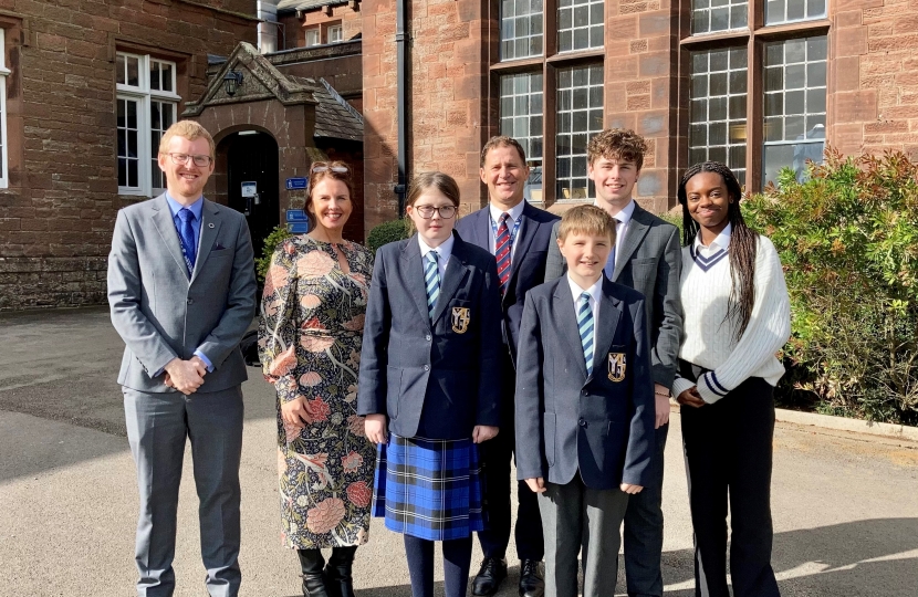 Trudy Harrison MP with staff and pupils from St Bees School