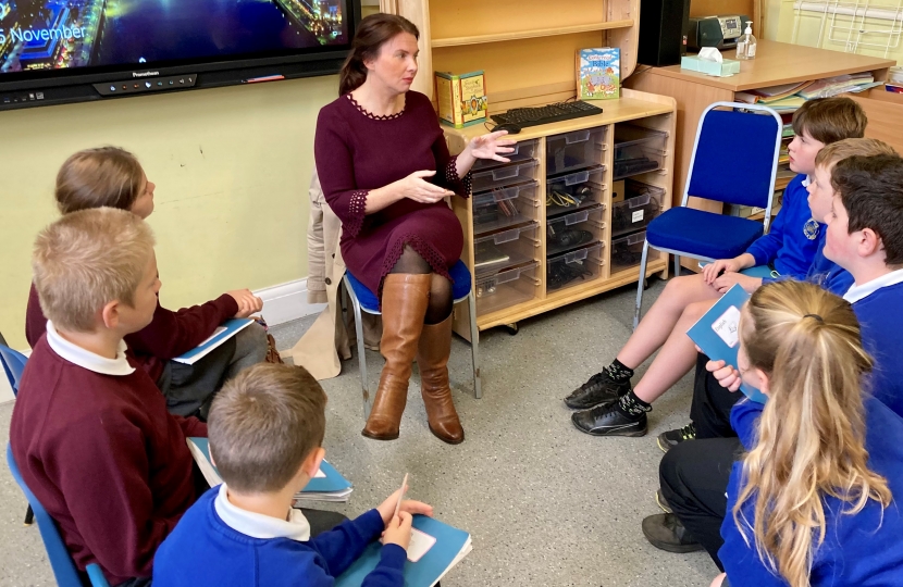 Trudy Harrison and Waberthwaite School pupils