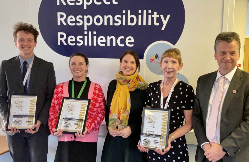 Trudy with Oliver Stewart, Dawn Burkinshaw, Beth Rothery and Headteacher Nigel Youngman