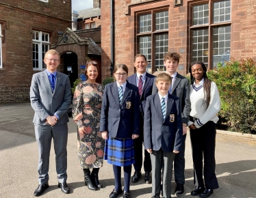 Trudy Harrison MP with staff and pupils from St Bees School