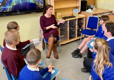 Trudy Harrison and Waberthwaite School pupils